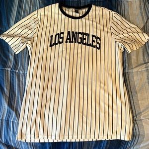 White tee with black stripes "Los Angeles ", Great for a sporty look! :)